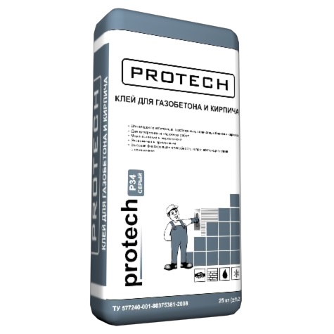 Клей для газобетона и кирпича Protech Р-34, 25 кг купить в СОМ