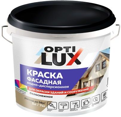 Краска водно-дисперсионная Оптилюкс, фасадная, белоснежная, 7 кг купить в СОМ