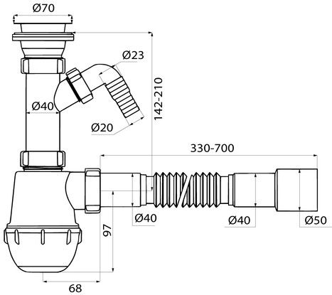 Сифон для мойки Iddis 900AVG1010VD 1 1/2"х40, с гофротрубой 40/50 и отводом купить в СОМ