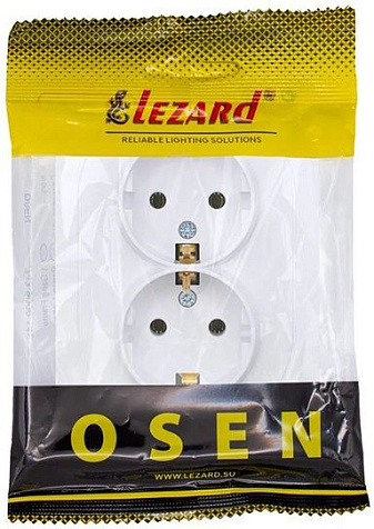 Механизм розетки  LEZARD OSEN Осень 2 гнезда, с заземлением, белая купить в СОМ
