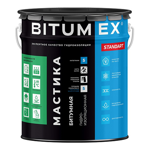 Мастика битумная гидроизоляционная Bitumex, 5 кг, ГОСТ купить в СОМ