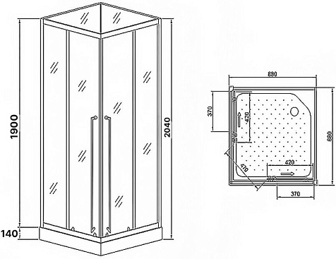 Кабина душевая Loranto CS-3008TM/W-90R, 88 х88 х204 см, черный профиль, правая купить в СОМ