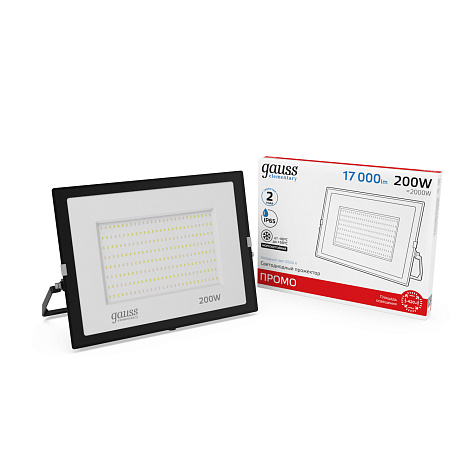 Прожектор Gauss Elementary 200W 17000Lm 6500K IP65 ПРОМО G2 черный купить в СОМ