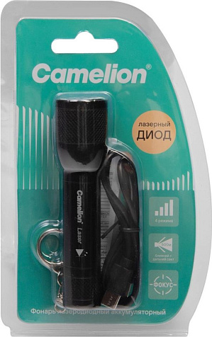 Фонарь лазерный Camelion  LED29363 акк.3.7V, 3W, 120lm, до 500м, 6K, 4 реж. ZOOM, USB, металл BL купить в СОМ