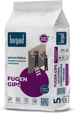 Шпатлевка гипсовая Bergauf Fugen Gips, универсальная, 5 кг купить в СОМ