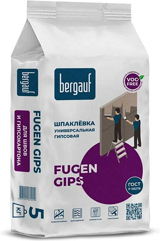Шпатлевка гипсовая Bergauf Fugen Gips, универсальная, 5 кг купить в СОМ