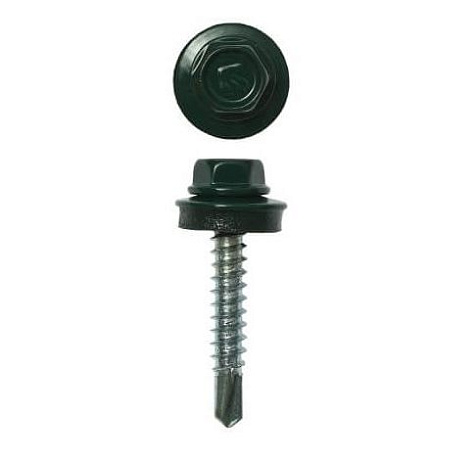 Саморез кровельный, сверлоконечный, 4.8 х 35, темно-зеленый RAL6005, 60 шт./коробка с окном купить в СОМ