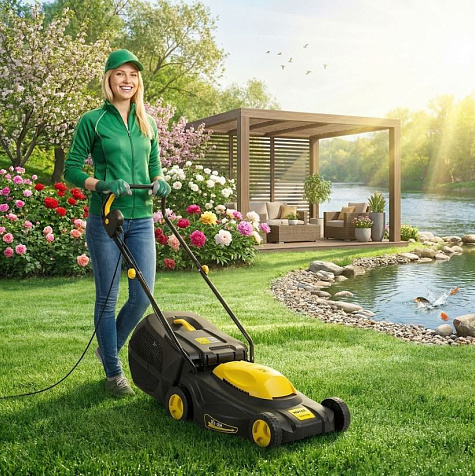 Газонокосилка электрическая HUTER ELM-1400, несамоходная купить в СОМ