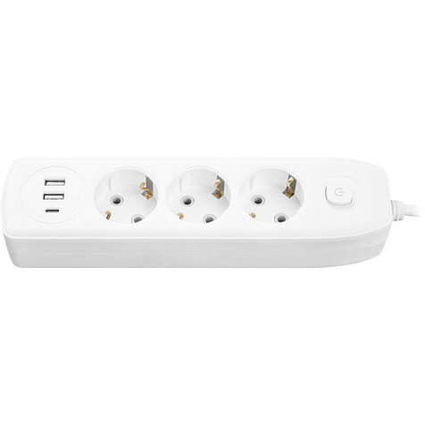 Удлинитель ОНЛАЙТ OPE-USB-03-300-ESC-3  3 гн, 2гн USB-A,1гн USB-С, 3 м, выкл  СЗ 10А IP20 белый купить в СОМ