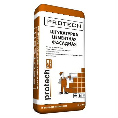 Штукатурка Protech Р-38 фасадная, 25 кг купить в СОМ
