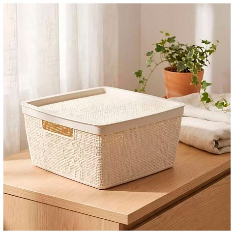 Коробка для хранения Бязь 8л 280x280x140мм с крышкой белый ротанг М 2326 купить в СОМ