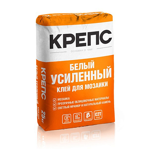 Клей для плитки Крепс Усиленный белый , 25 кг купить в СОМ