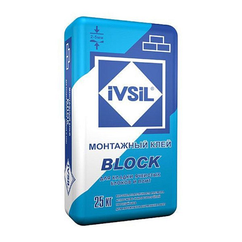 Клей IVSIL BLOCK, для ячеистобетонных блоков, 25 кг купить в СОМ