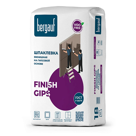 Шпаклевка гипсовая Bergauf Finish Gips, белая, 18 кг купить в СОМ