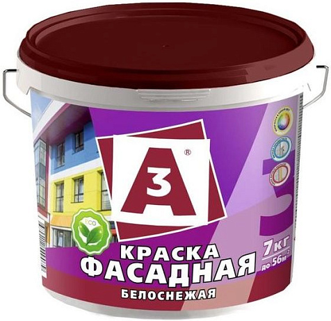 Краска акриловая А3, фасадная, белоснежная, 7 кг купить в СОМ