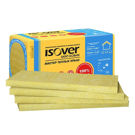 Плита минеральная ISOVER Мастер теплых крыш 35кг/м3, 1000х600х100мм, 4 шт., 0.24 м3, 2.4 м2 купить в СОМ