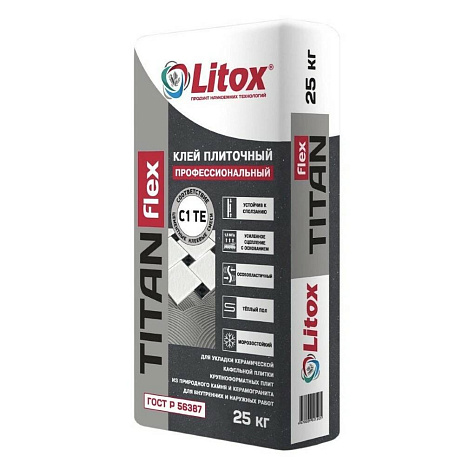 Клей для плитки ЛИТОКС TITAN FLEX, цементный, 25 кг купить в СОМ
