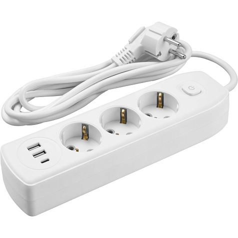 Удлинитель ОНЛАЙТ OPE-USB-03-300-ESC-3  3 гн, 2гн USB-A,1гн USB-С, 3 м, выкл  СЗ 10А IP20 белый купить в СОМ