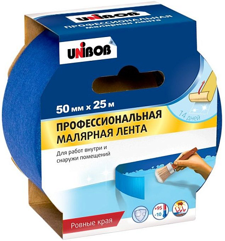 Лента малярная Unibob, 50 мм х 25 м, синий купить в СОМ
