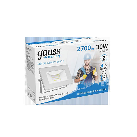 Прожектор светодиодный Gauss LED, 30Вт 6500К, белый 613120330 купить в СОМ