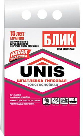 Шпаклевка гипсовая UNIS Блик , 18 кг купить в СОМ