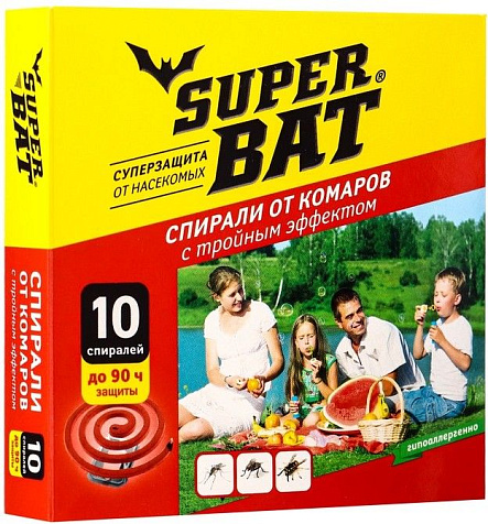 Спирали от комаров, мух и ос SuperBAT 10шт бездымные красные купить в СОМ