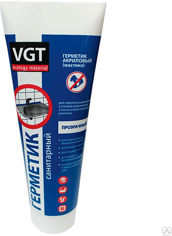Герметик (мастика) акриловый VGT, санитарный, прозрачный, 0.25кг купить в СОМ