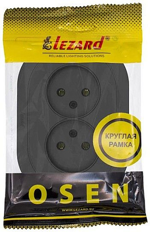 Механизм розетки  LEZARD OSEN Осень 2 гнезда, без заземления,  круглая, черный бархат купить в СОМ