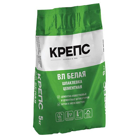 Шпатлевка цементная Крепс ВЛ, 5 кг белая купить в СОМ