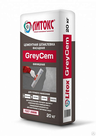 Шпатлевка финишная цементная ЛИТОКС GreyCem, 20 кг купить в СОМ