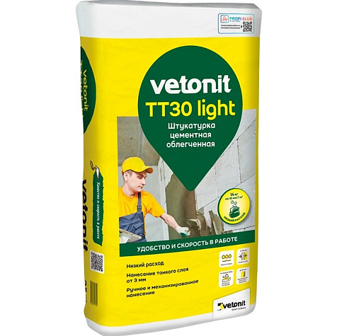 Штукатурка цементная Vetonit TT 30 light , 25 кг купить в СОМ