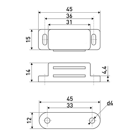 Защелка мебельная магнитная StahlBuro L-45 h-14, белый, 4шт купить в СОМ
