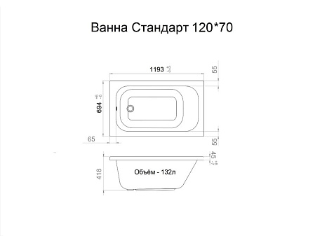 Ванна акриловая Triton Стандарт, 1200 х700 мм, ножки, экран купить в СОМ