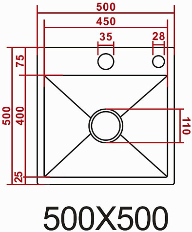 Мойка нержавеющая врезная Azario AZS5050H 500 х500 х220 мм, серебро, диспенсер, коландер, толщина 3 мм купить в СОМ