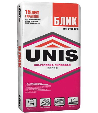 Шпаклевка гипсовая UNIS Блик , 18 кг купить в СОМ