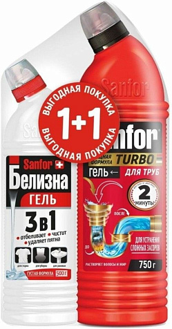 Sanfor для труб Turbo 750г + Белизна гель 500г купить в СОМ