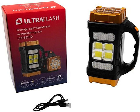 Фонарь универс Ultraflash LED38100 акк.3.7V 76LED+4COB 4 реж,даль+ближ.Type-C+солн.панель, PowerBank купить в СОМ