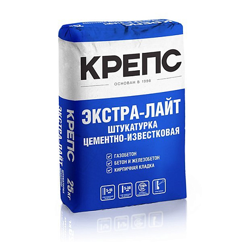 Штукатурка цементно-известковая КРЕПС Экстра Лайт, 25 кг купить в СОМ