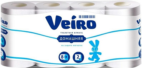 Бумага туалетная Veiro Домашняя 2сл 8шт белая купить в СОМ