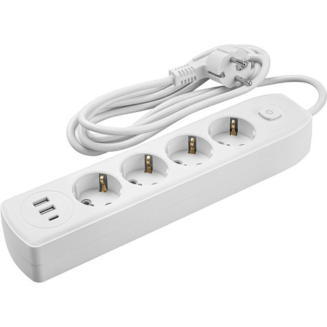 Удлинитель ОНЛАЙТ OPE-USB-04-300-ESC-3x1  4 гн, 2гн USB-A,1гн USB-С, 3 м, выкл СЗ 10А IP20 бел. купить в СОМ