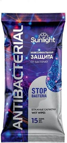 Салфетки влажные Sunlight 15шт Antibacterial купить в СОМ