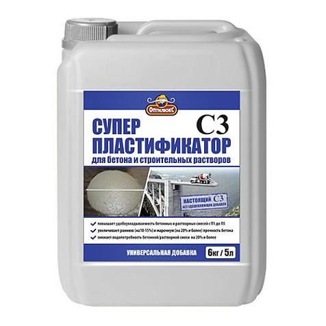 Добавка Оптилюкс Суперпластификатор, для бетона и строительных растворов, 5 л купить в СОМ