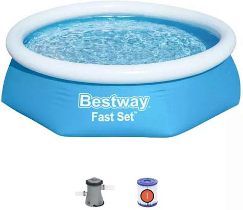 Бассейн надувной Bestway 57450 244х61см + фильтр-насос 1249 л/ч Fast Set купить в СОМ