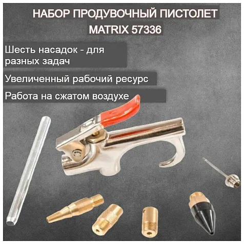 Пистолет продувочный MATRIX, набор насадок купить в СОМ