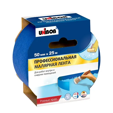 Лента малярная Unibob, 50 мм х 25 м, синий купить в СОМ