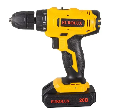 Шуруповерт EUROLUX ДА-20/2Li, 20В, Li-ion, 1.5 А/ч  купить в СОМ